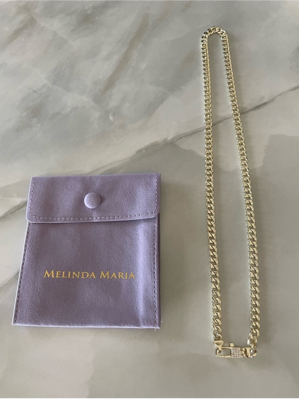 NWT Melinda Maria Gold “Julian Pavé Lock Necklace 5mm” - Picture 2 of 8